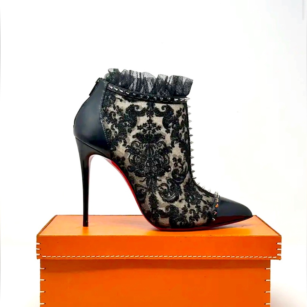 Christian Louboutin 100 Pigalle Boots Black Lace NWOT 37 - Picture 16 of 17